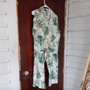 August silk Green Leaf Print Sleeveless Tie-Waist 2pc Top Sz 14 Pants Sz 12